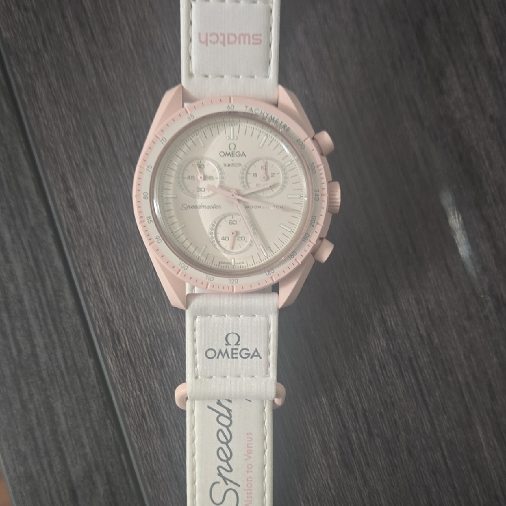 Swatch Pink and White Chronograph Watch